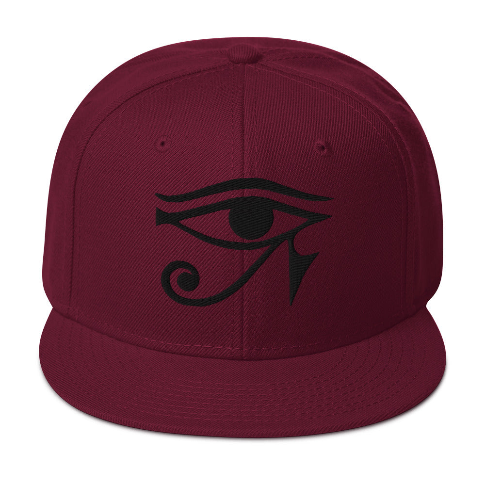 Black Eye of Ra Egyptian Goddess Embroidered Flat Bill Cap Snapback Hat