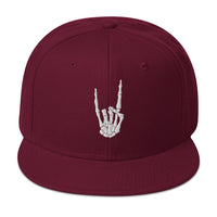 White Bone Hand Devil Horns Metal Sign Embroidered Flat Bill Cap embroidered snapback hat, product image 17