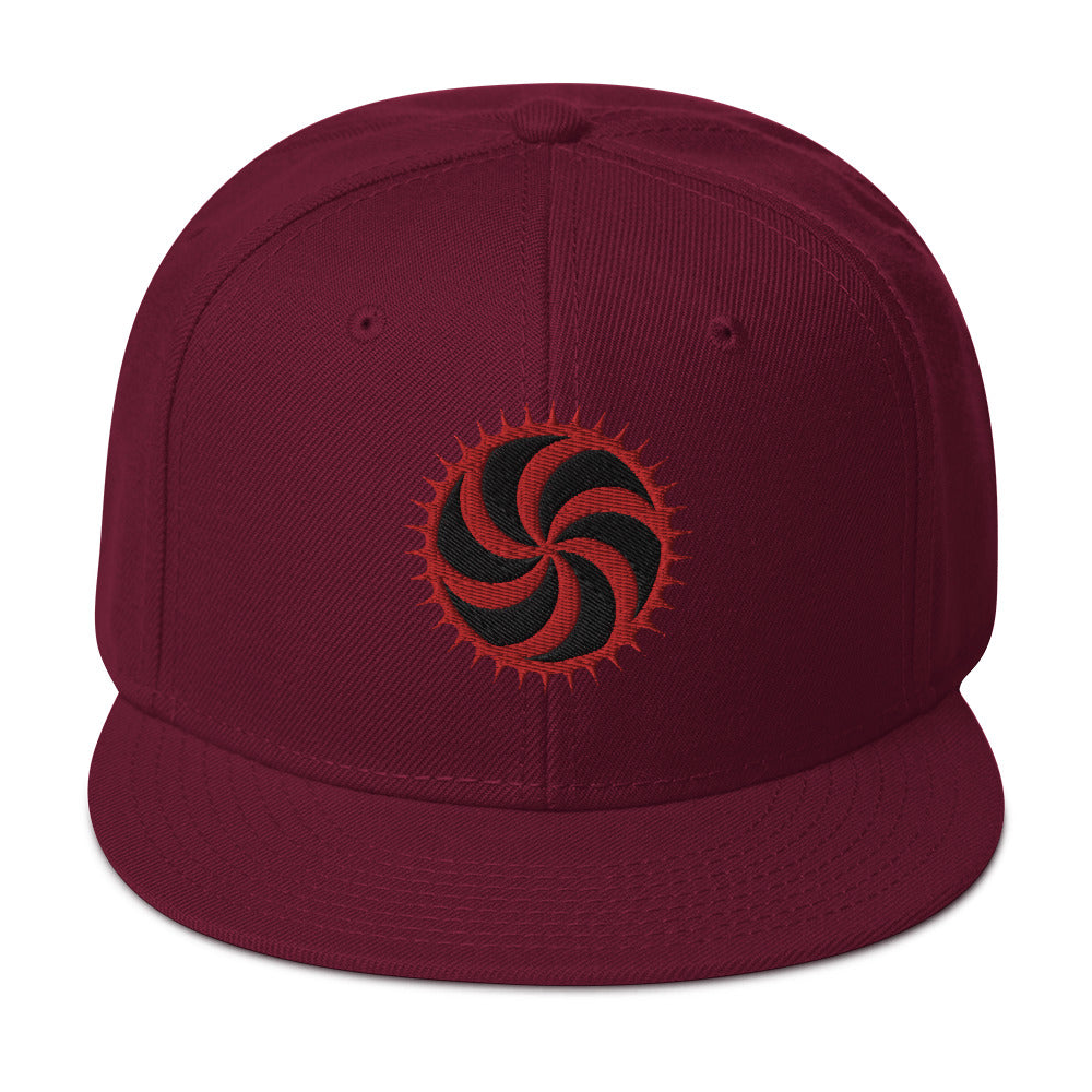 Red Deadly Swirl Spike Symbol Embroidered Flat Bill Cap Snapback Hat