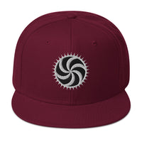 White Deadly Swirl Spike Symbol Embroidered Flat Bill Cap embroidered snapback hat, product image 17