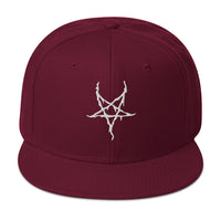 White Inverted Pentagram Black Metal Style Embroidered Flat Bill Cap embroidered snapback hat, product image 17
