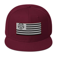 American Satanist Inverted Pentagram U.S. Flag Embroidered Flat Bill Cap embroidered snapback hat, product image 18