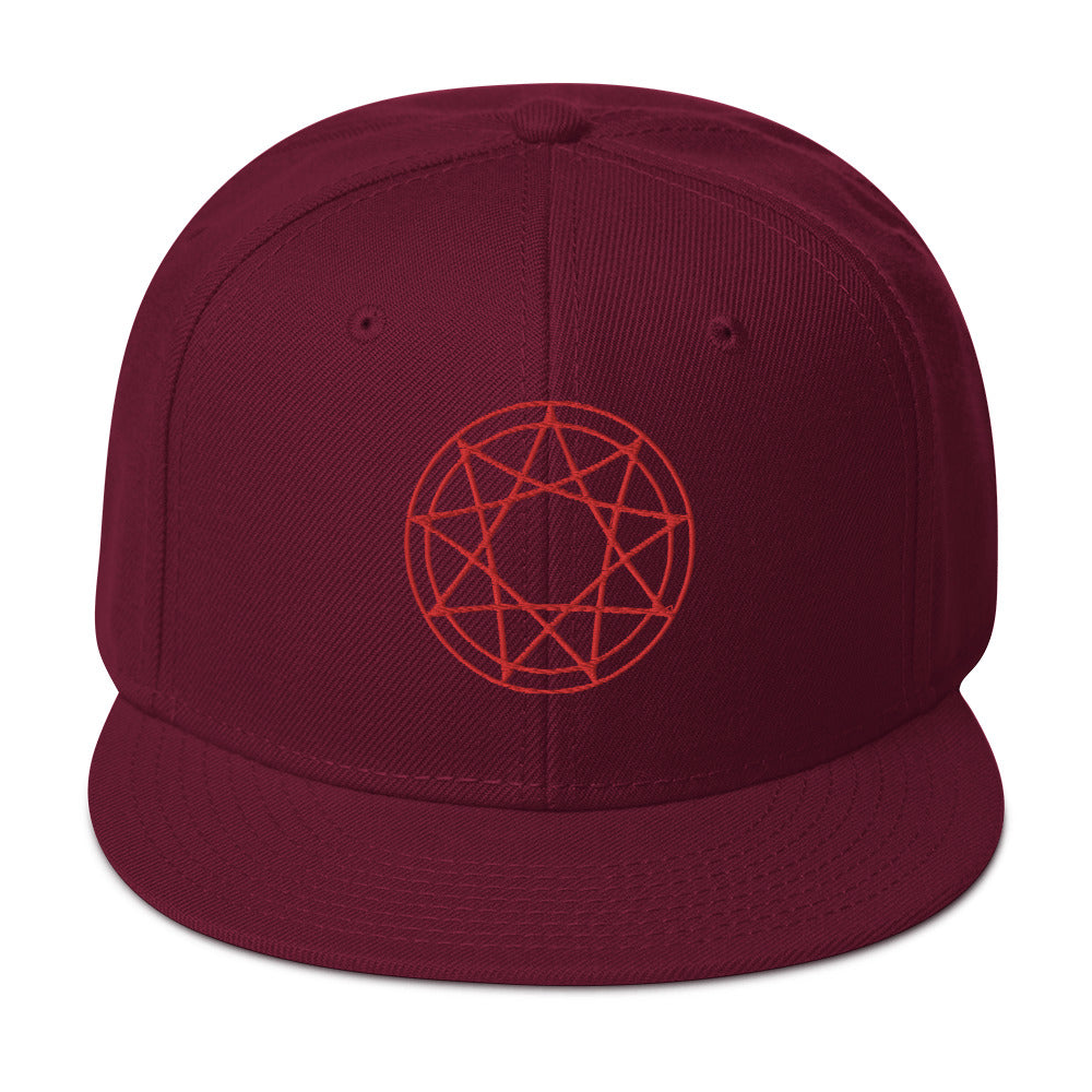 Red 9 Point Star Pentagram Occult Symbol Embroidered Flat Bill Cap Snapback Hat