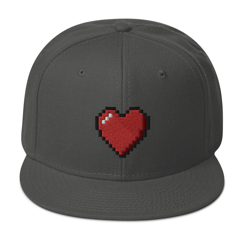 Retro 8 Bit Video Game Pixelated Heart Embroidered Flat Bill Cap Snapback Hat