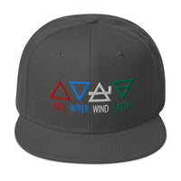 Four Elements of Matter: Fire, Water, Wind, Earth Embroidered Flat Bill Cap embroidered snapback hat, product image 27