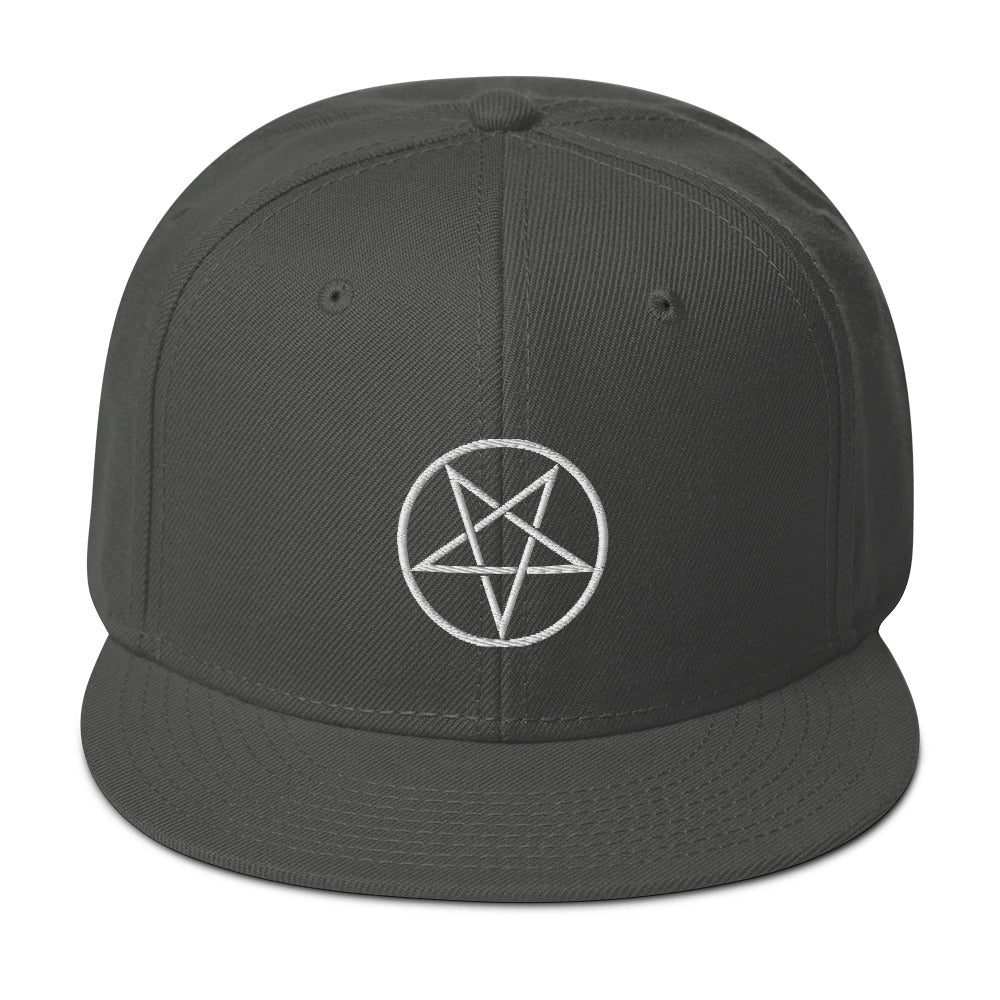 White Woven Inverted Pentagram Symbol Embroidered Flat Bill Cap Snapback Hat