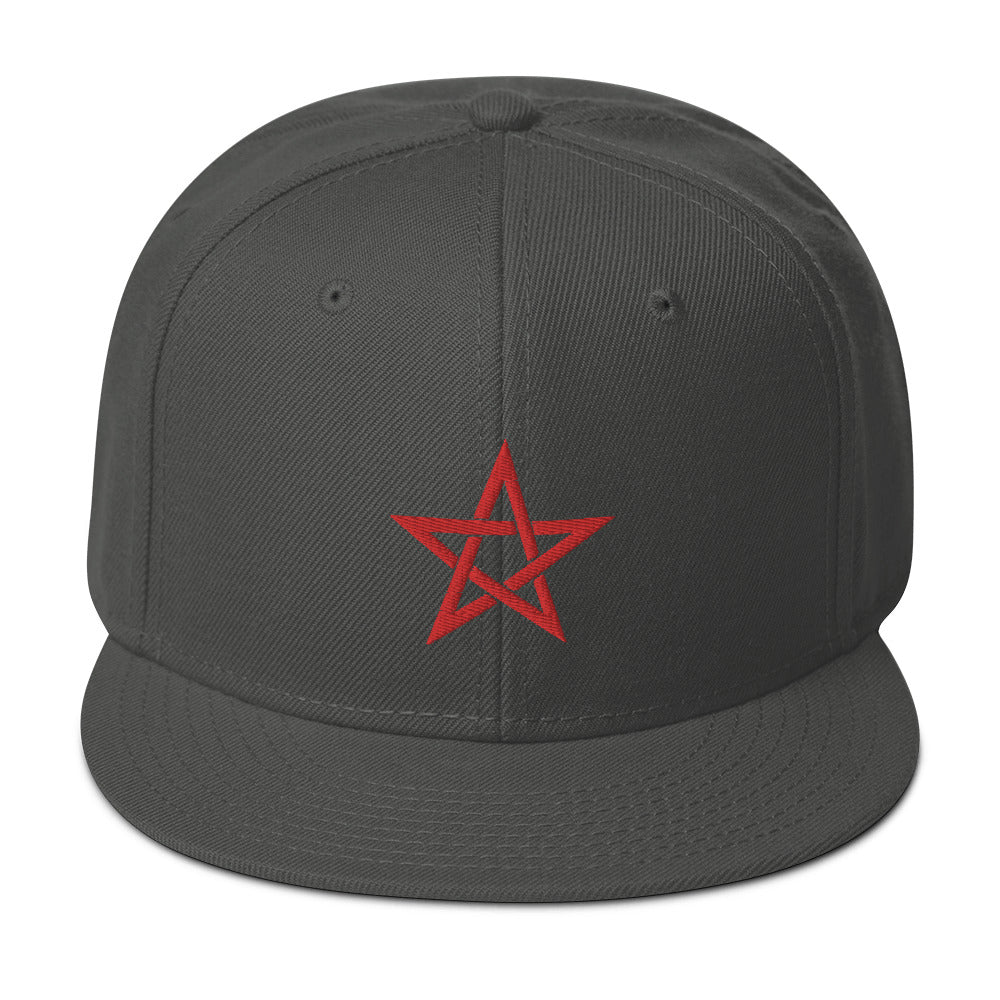 Red Wiccan Woven Pentagram Symbol Embroidered Flat Bill Cap Snapback Hat