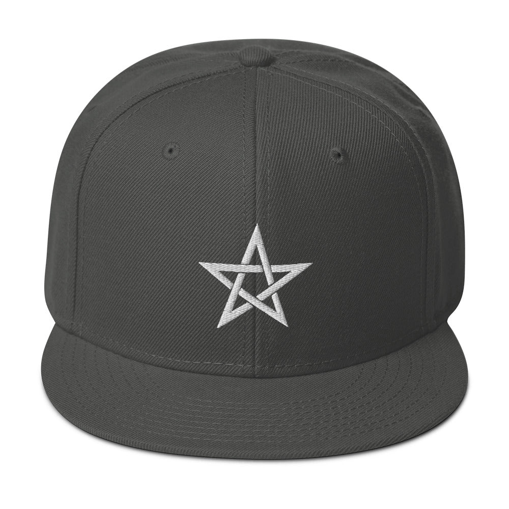 White Wiccan Woven Pentagram Symbol Embroidered Flat Bill Cap Snapback Hat