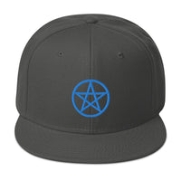 Blue Wiccan Witchcraft Pentagram Embroidered Flat Bill Cap embroidered snapback hat, product image 27