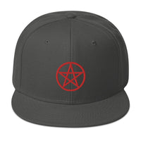 Red Wiccan Witchcraft Pentagram Embroidered Flat Bill Cap embroidered snapback hat, product image 27