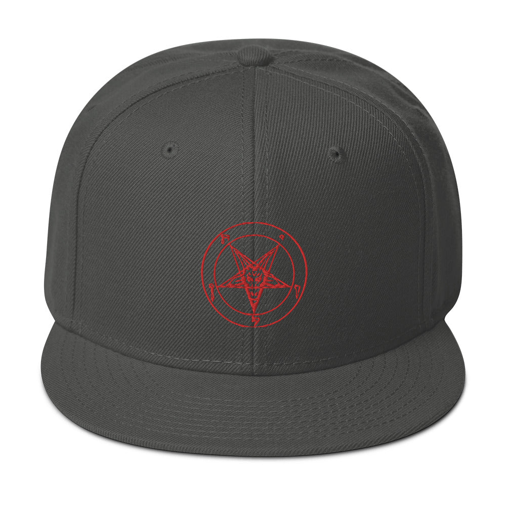 Red Sigil of Baphomet Embroidered Flat Bill Cap Snapback Hat Occult Symbol