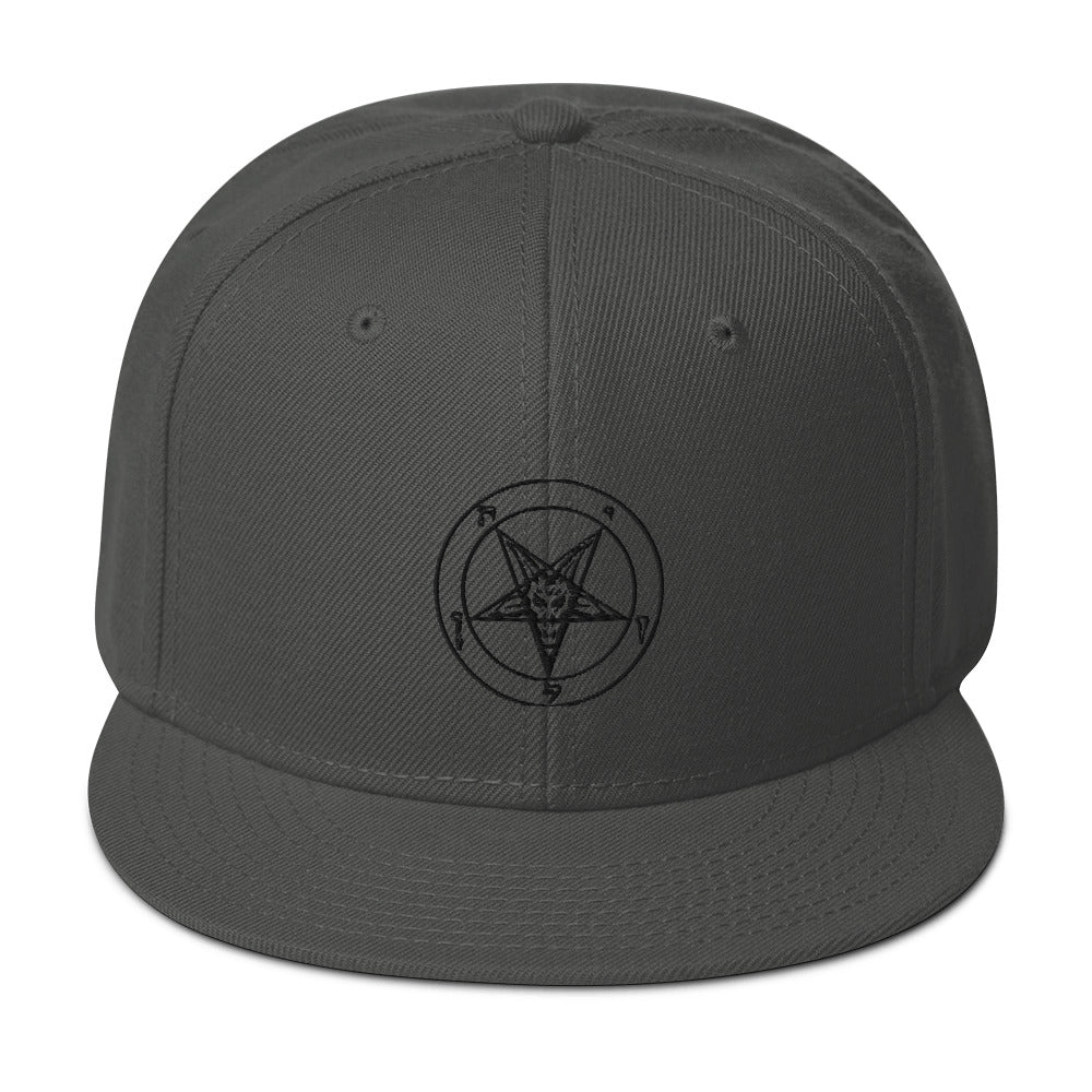 Black Sigil of Baphomet Embroidered Flat Bill Cap Snapback Hat Occult Symbol