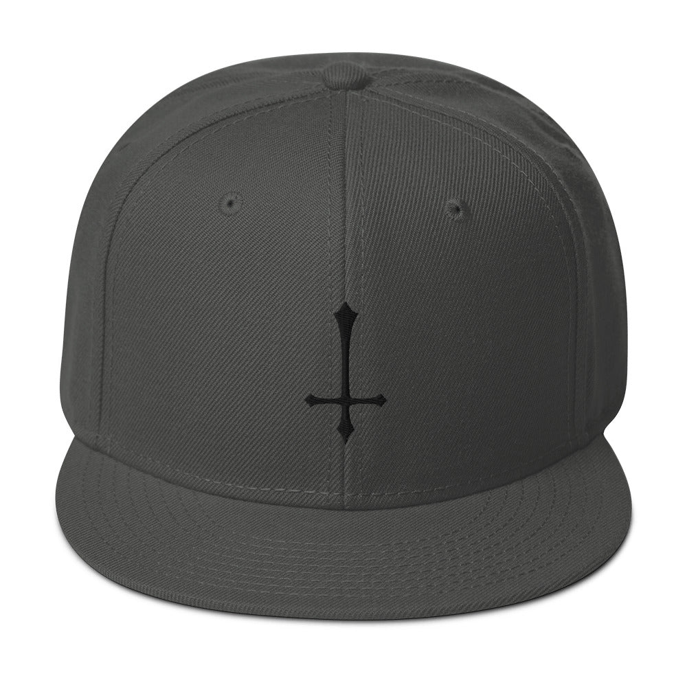 Black Inverted Cross Embroidered Flat Bill Cap Snapback Hat