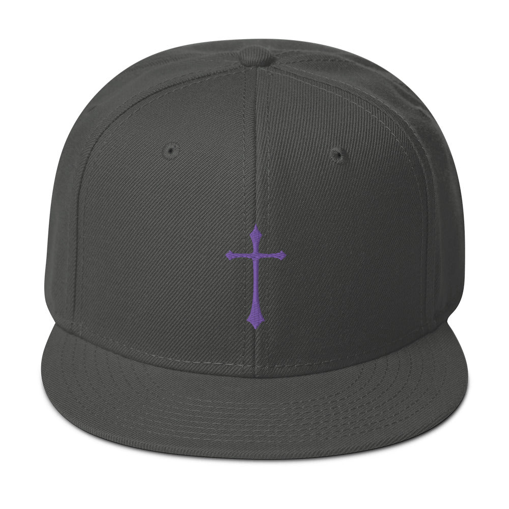 Purple Gothic Medeival Cross Embroidered Flat Bill Cap Snapback Hat