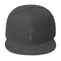 Purple Gothic Medeival Cross Embroidered Flat Bill Cap embroidered snapback hat, product image 27