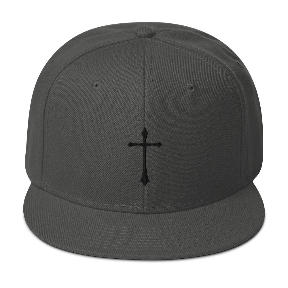 Black Gothic Medeival Cross Embroidered Flat Bill Cap Snapback Hat