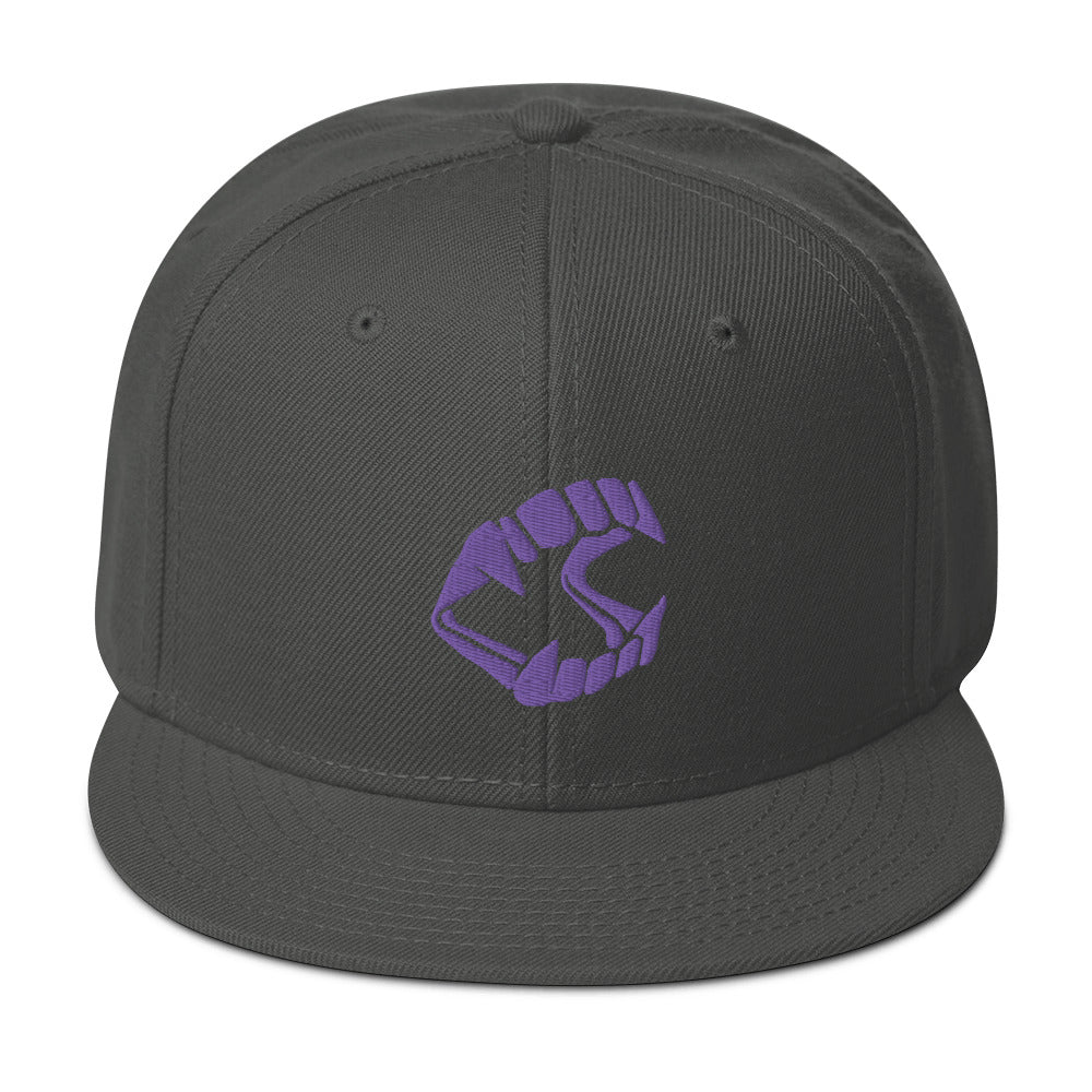 Purple Vampire Novelty Halloween Fangs Embroidered Flat Bill Cap Snapback Hat