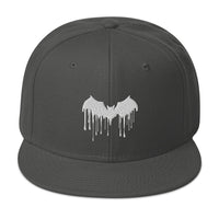 White Vampire Bat Blood Drip Embroidered Flat Bill Cap embroidered snapback hat, product image 27