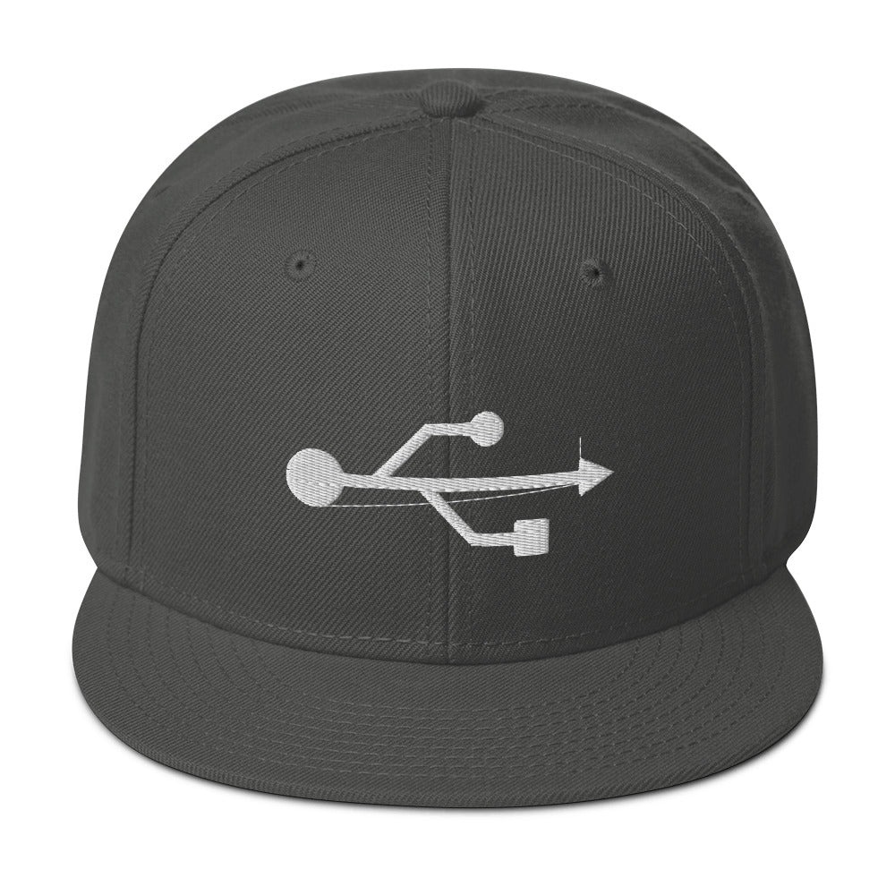 USB Symbol Embroidered Universal Serial Bus Flat Bill Cap Snapback Hat