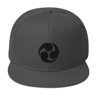 Black Tomoe Mitsudomoe Japanese Symbol Embroidered Flat Bill Cap embroidered snapback hat, product image 28