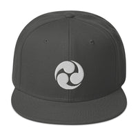White Tomoe Mitsudomoe Japanese Symbol Embroidered Flat Bill Cap embroidered snapback hat, product image 27