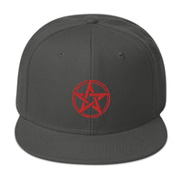 Red Witching Hour Woven Pentagram Embroidered Flat Bill Cap embroidered snapback hat, product image 27