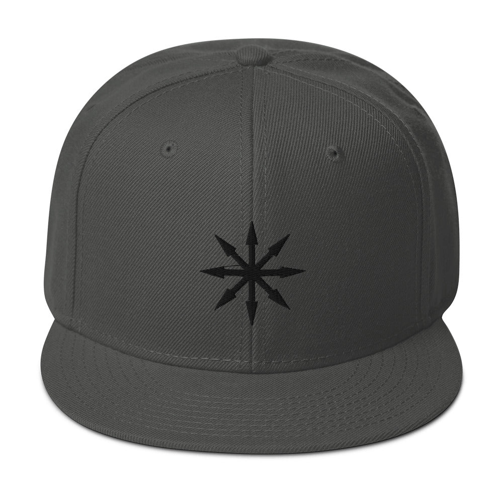 Black The Symbol of Chaos Embroidered Flat Bill Cap Snapback Hat