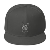 The Sign of the Devil Horns Embroidered Flat Bill Cap embroidered snapback hat, product image 27