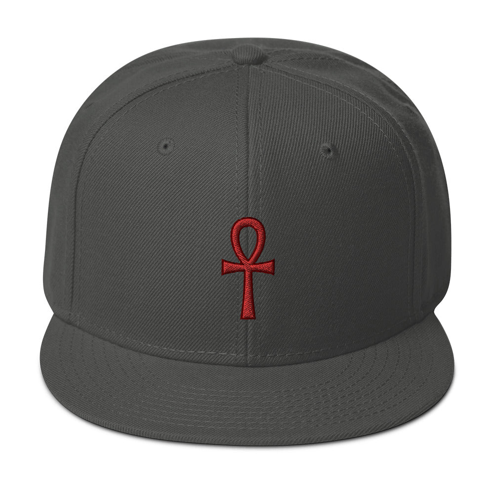 Red The Key of Life Ankh Egyptian Embroidered Flat Bill Cap Snapback Hat