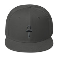 Black The Key of Life Ankh Egyptian Embroidered Flat Bill Cap embroidered snapback hat, product image 28