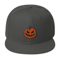 Scary Jack O Lantern Halloween Pumpkin Embroidered Flat Bill Cap embroidered snapback hat, product image 27