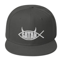 Satan Fish with Horns Religious Satire Embroidered Flat Bill Cap embroidered snapback hat, product image 27
