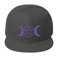 Purple Pagan Triple Moon Goddess Embroidered Flat Bill Cap embroidered snapback hat, product image 27