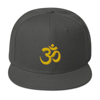 Yellow OM Sacred Spiritual Symbol Embroidered Flat Bill Cap embroidered snapback hat, product image 26