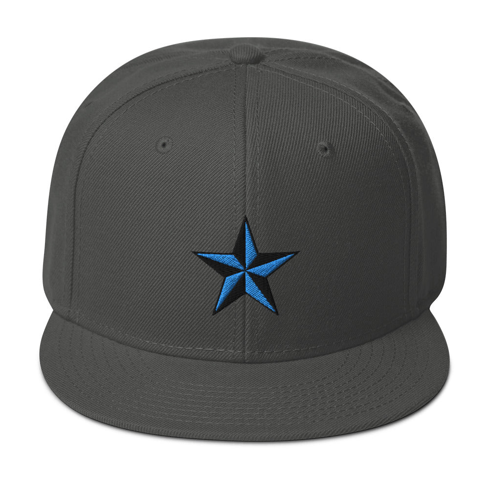 Blue Nautical North Star Embroidered Flat Bill Cap Snapback Hat