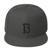Black Lucky Number 13 Goth # Thirteen Embroidered Flat Bill Cap embroidered snapback hat, product image 27