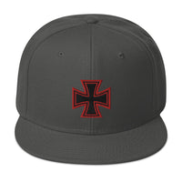 Red Heavy Metal Biker Cross Symbol Embroidered Flat Bill Cap embroidered snapback hat, product image 27