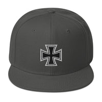 White Heavy Metal Biker Cross Symbol Embroidered Flat Bill Cap embroidered snapback hat, product image 27