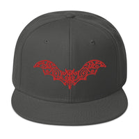 Red Gothic Vine Wrought Iron Bat Embroidered Flat Bill Cap embroidered snapback hat, product image 27