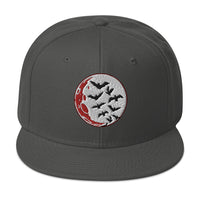 Flying Bats over a Blood Moon Embroidered Flat Bill Cap embroidered snapback hat, product image 27