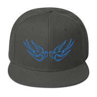 Blue Falling Sparrows Tattoo Style Bird Embroidered Flat Bill Cap embroidered snapback hat, product image 27