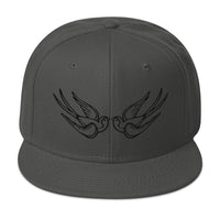 Black Falling Sparrows Tattoo Style Bird Embroidered Flat Bill Cap embroidered snapback hat, product image 28