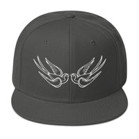 White Falling Sparrows Tattoo Style Bird Embroidered Flat Bill Cap embroidered snapback hat, product image 27