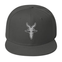 Evil Goat Head Baphomet Embroidered Flat Bill Cap embroidered snapback hat, product image 27