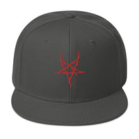 Red Inverted Pentagram Black Metal Style Embroidered Flat Bill Cap embroidered snapback hat, product image 27