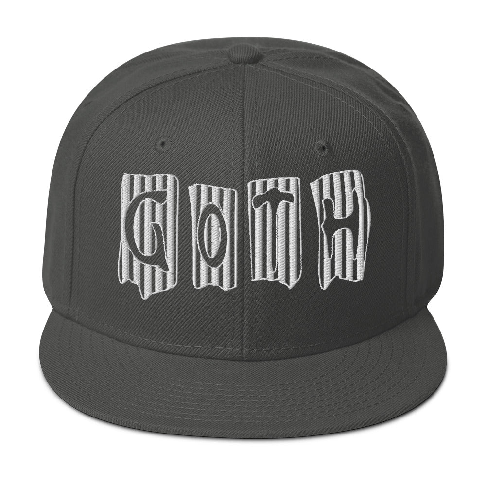 Black and White Vertical Stripe Goth Embroidered Flat Bill Cap Snapback Hat