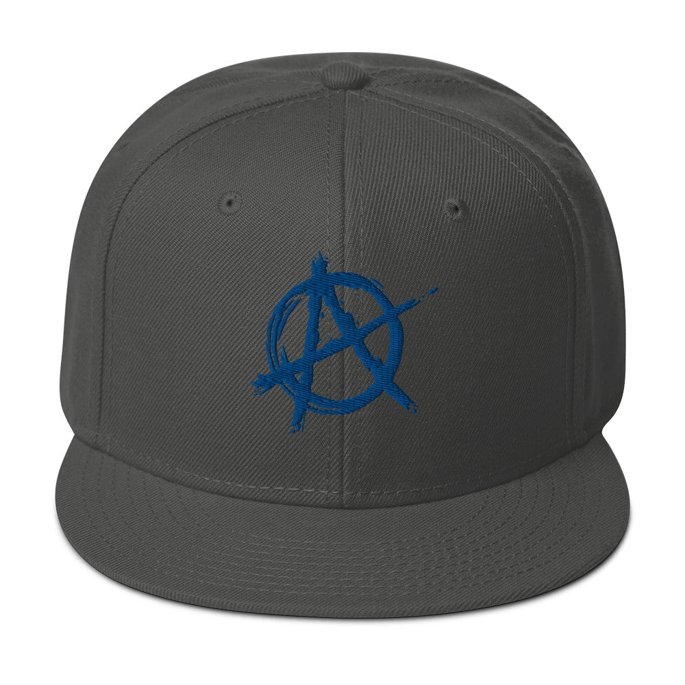 Blue Anarchy Sign Punk Rock Chaos Embroidered Flat Bill Cap Snapback Hat