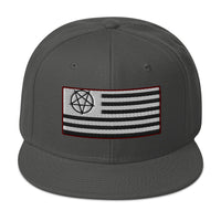 American Satanist Inverted Pentagram U.S. Flag Embroidered Flat Bill Cap embroidered snapback hat, product image 27