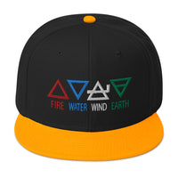 Four Elements of Matter: Fire, Water, Wind, Earth Embroidered Flat Bill Cap embroidered snapback hat, product image 15