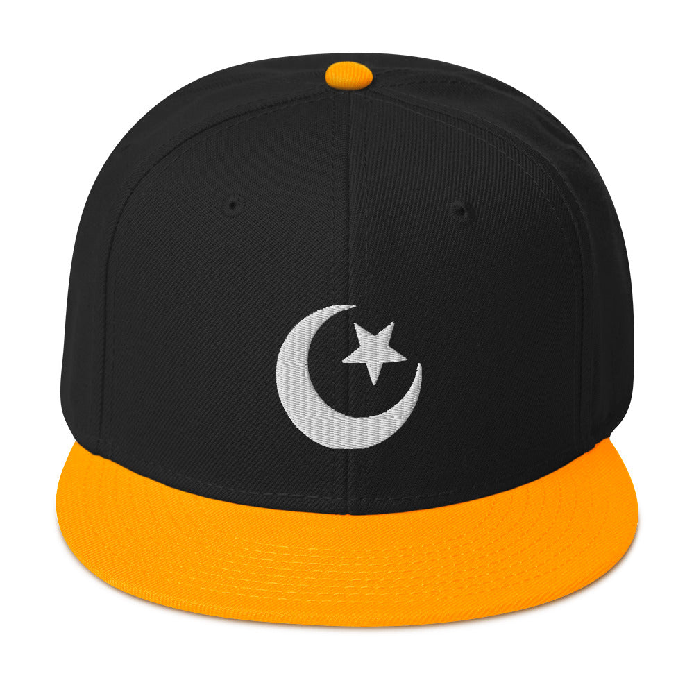 Star and Crescent Moon Ancient Symbol Embroidered Flat Bill Cap Snapback Hat